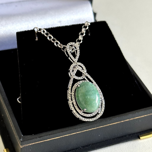 925 Sterling Silver Natural Emerald & White Sapphire Pendant Necklace $1,050 - Picture 4 of 10
